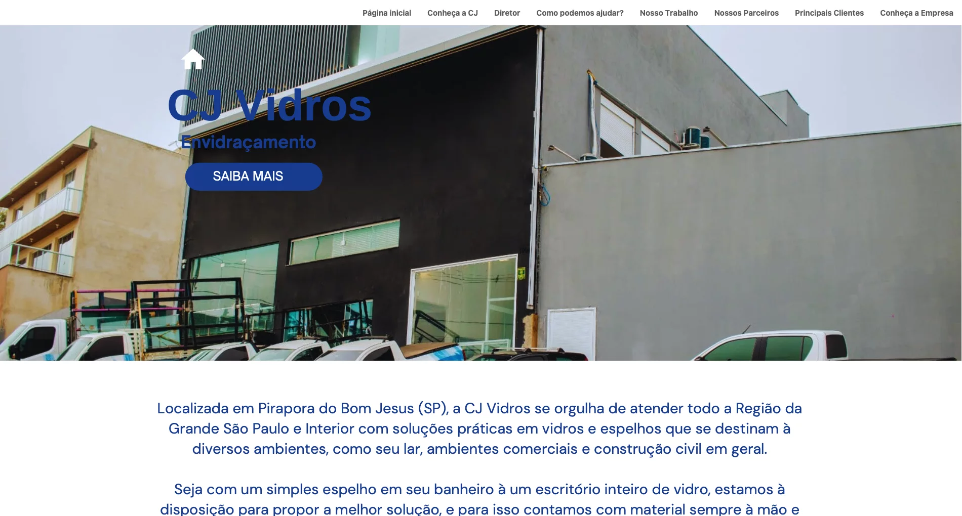 Site antigo da CJ Vidros